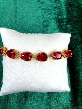 14 Karat Yellow Gold Plated Simulated Ruby Bracelet